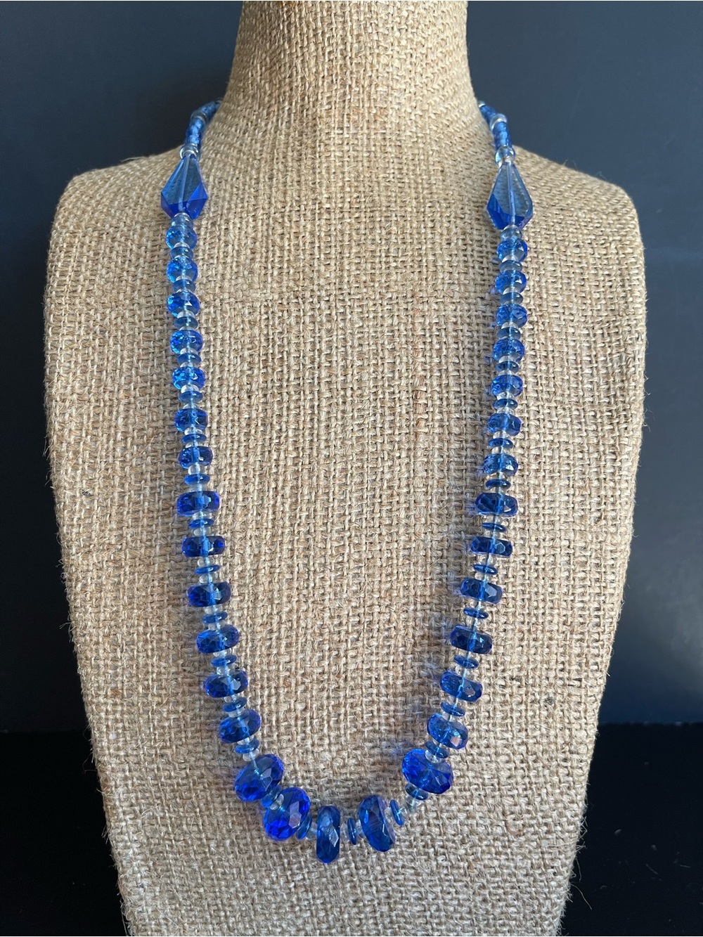 Vintage cobalt blue faceted glass Necklace .